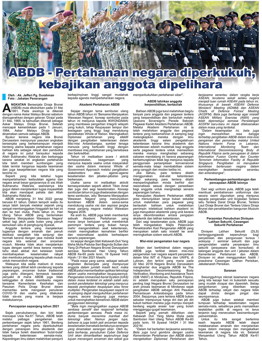 Rencana - ABDB - Pertahanan negara diperkukuh, kebajikan...
